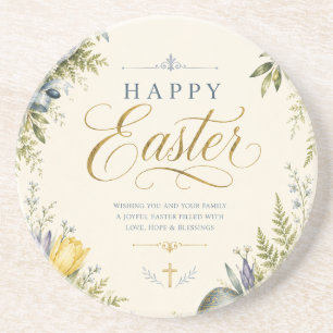 Happy Easter Greeting ,Elegant Floral and pastel Coaster