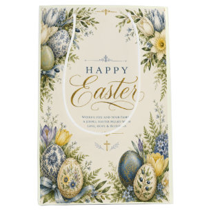 Happy Easter Greeting ,Elegant Floral and pastel Medium Gift Bag