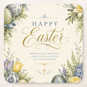 Happy Easter Greeting ,Elegant Floral and pastel Square Paper Coaster