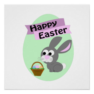 Happy Easter! Grey Bunny Poster