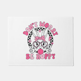 Happy Easter Groovy Bunny Face Don't Worry Be Hopp Doormat
