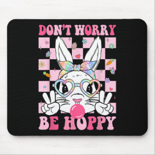 Happy Easter Groovy Bunny Face Don't Worry Be Hopp Mouse Pad