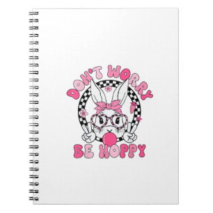 Happy Easter Groovy Bunny Face Don't Worry Be Hopp Notebook