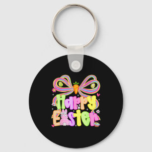 Happy Easter Groovy Retro Gingham Bunny Plaid Girl Key Ring