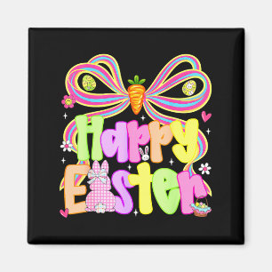 Happy Easter Groovy Retro Gingham Bunny Plaid Girl Magnet