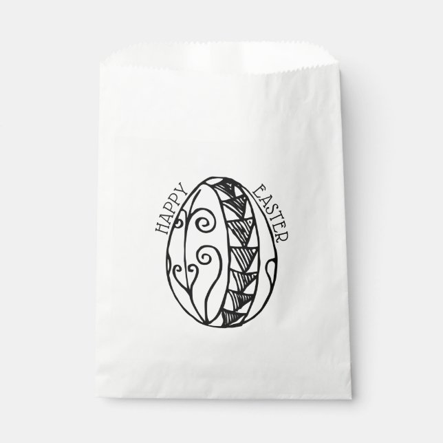 Happy Easter Hand Drawn Easter Egg Adult Colouring Favour Bags (Front)