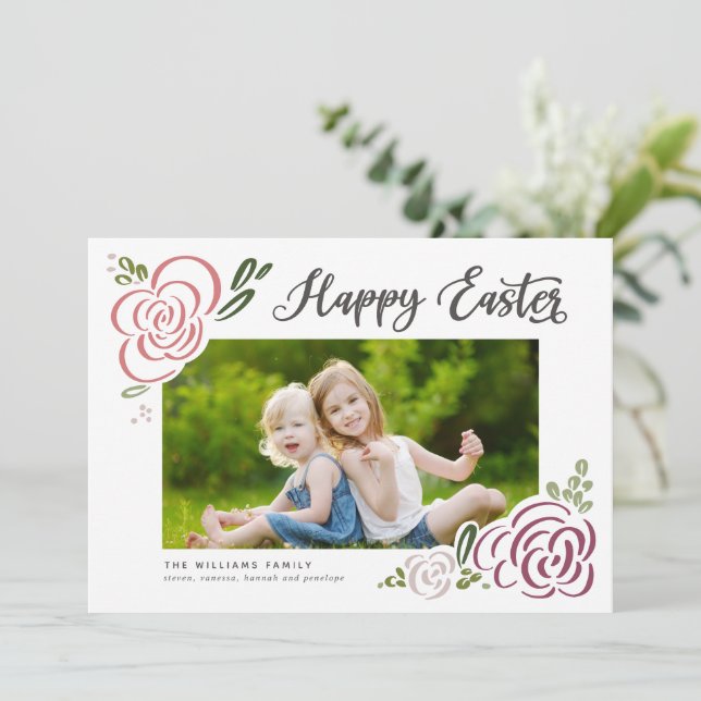 Happy Easter Hand-drawn Wildflower Colourful Photo Holiday Card (Standing Front)