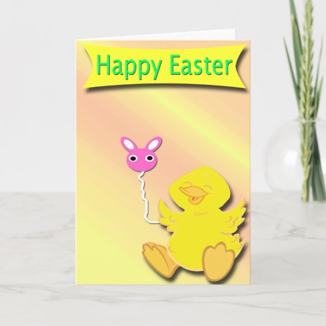 Happy Easter Happy Duck Card with Bunny Balloon (Front)