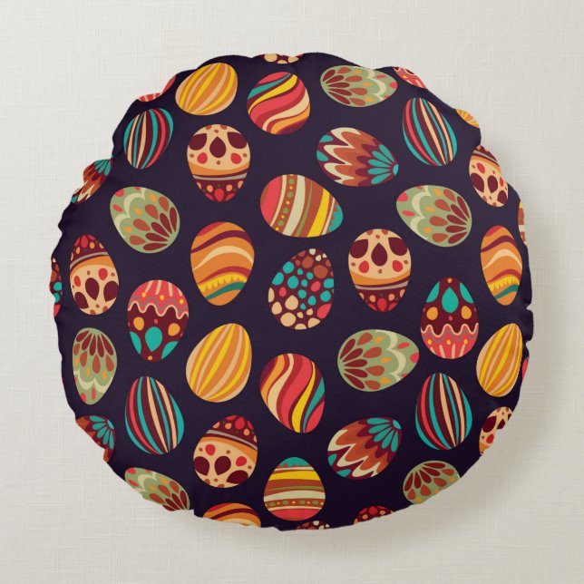Happy Easter! Happy holiday eggs pattern, seamless Round Cushion (Front)