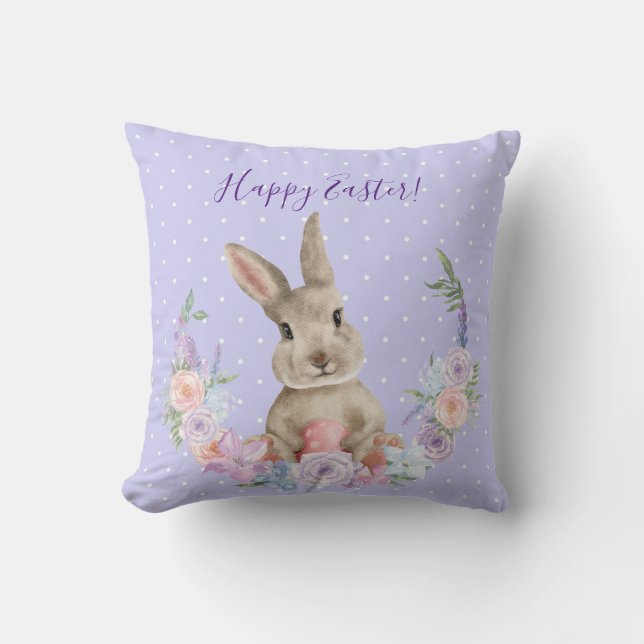 Happy Easter / Happy Spring Bunny Rabbit   Cushion (Front)