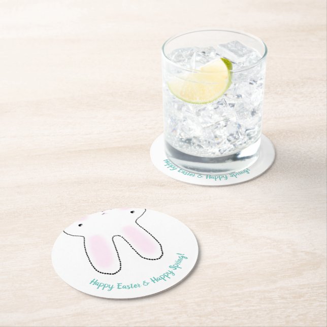 Happy Easter Happy Spring cute Easter Bunny funny Round Paper Coaster (Insitu)