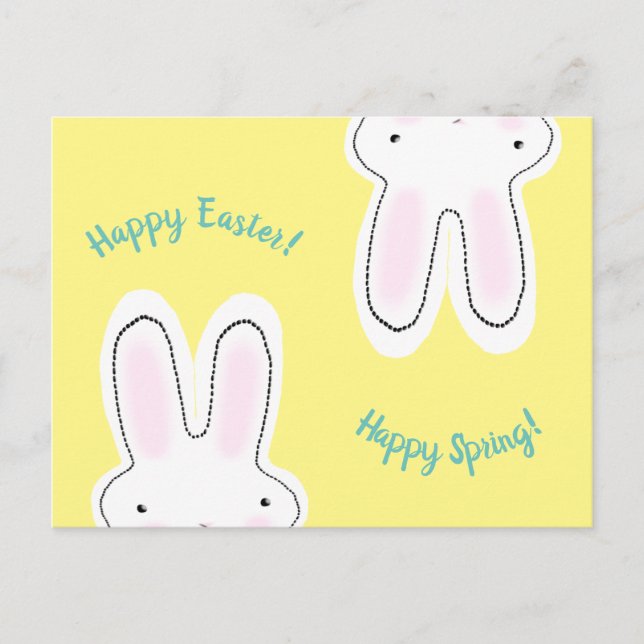 Happy Easter Happy Spring yellow cute bunny funny Postcard (Front)