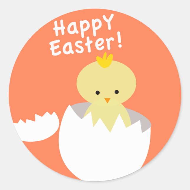Happy Easter Hatching Chick Classic Round Sticker (Front)