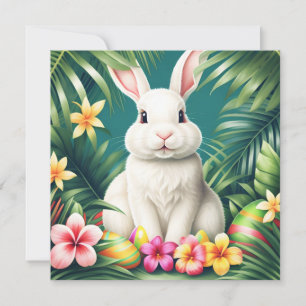 Happy Easter Hawaiian tropical rabbit & eggs Card