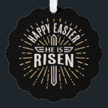 Happy Easter He is risen Jesus black Tree Decoration Card<br><div class="desc">Happy Easter He is risen paper ornament and gift accessory. Retro vintage cross dark aesthetic black home decor. Bible verse quotes sayings for christian faith faithful god Jesus religious decoration.</div>