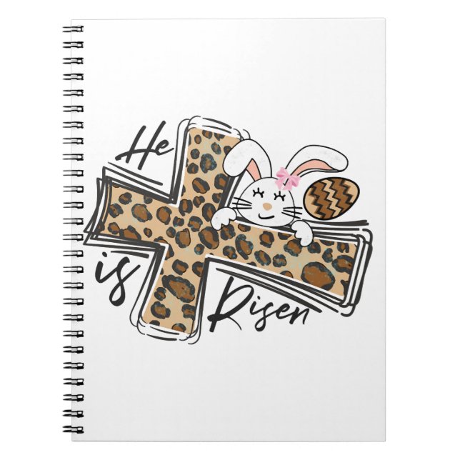 Happy Easter He Is Risen Jesus Cross Easter Bunny Notebook (Front)