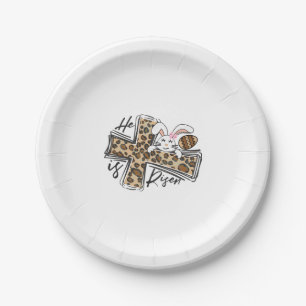 Happy Easter He Is Risen Jesus Cross Easter Bunny Paper Plate