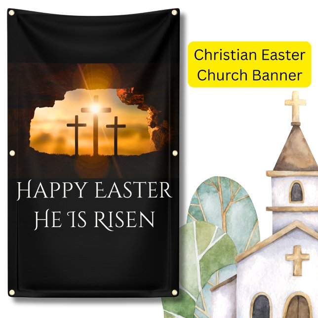 Happy Easter He is Risen Three Crosses  Banner (Creator Uploaded)