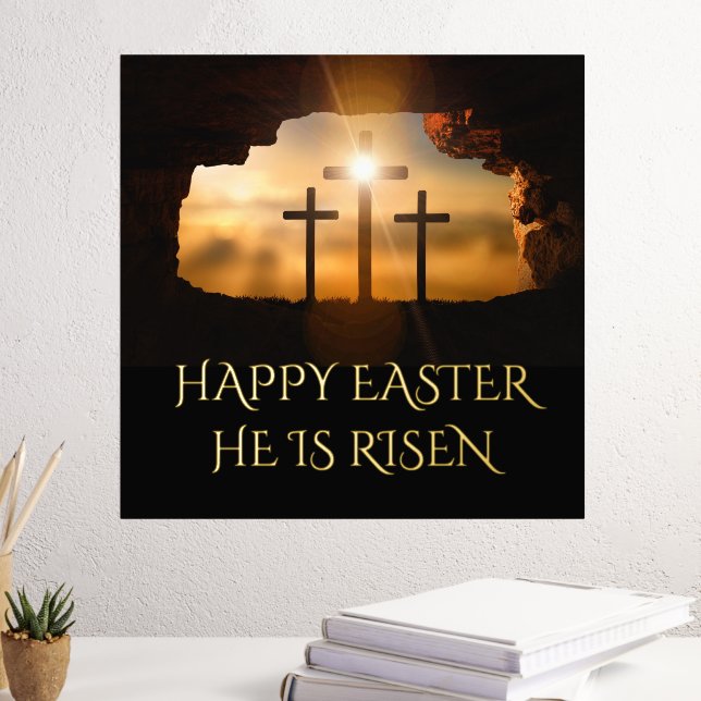 Happy Easter He is Risen Three Crosses  Foil Prints (In Situ (Desk 3))