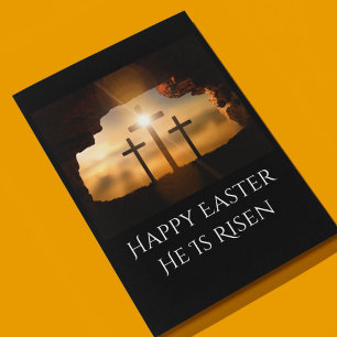 Happy Easter He is Risen Three Crosses  Holiday Card