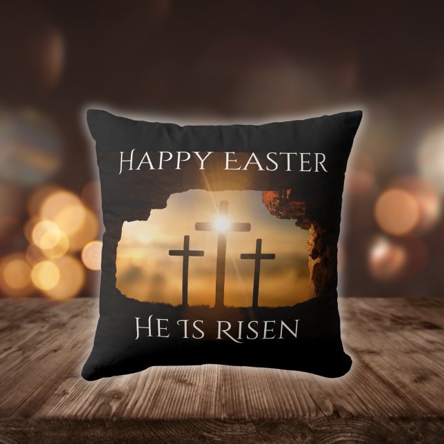 Happy Easter He is Risen Three Crosses Holiday Cushion (Creator Uploaded)