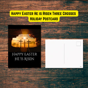 Happy Easter He is Risen Three Crosses  Holiday Postcard