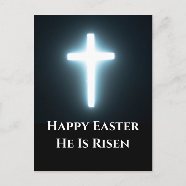 Happy Easter He is Risen White Light Cross  Holiday Postcard (Front)