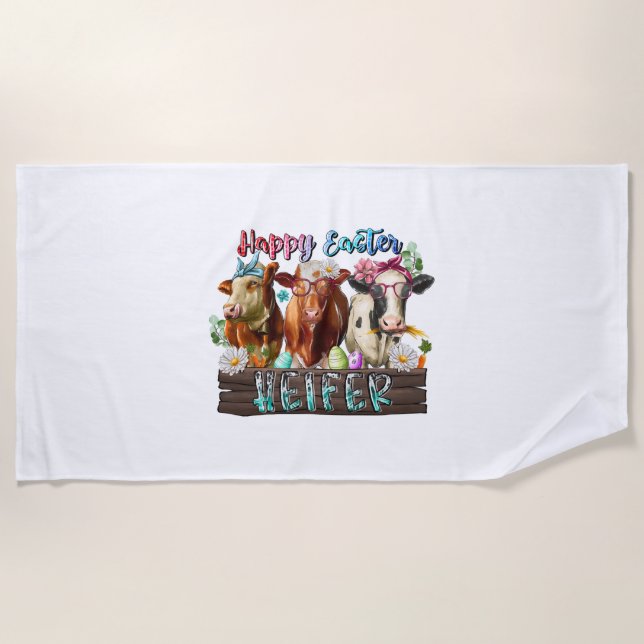 Happy Easter Heifer Beach Towel (Front)