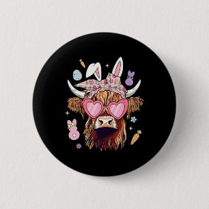 Happy Easter Heifer Cow Bunny Ears Egg Hunting  6 Cm Round Badge