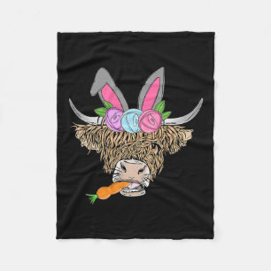 Happy Easter Heifer Highland Cow With Bunny Ears C Fleece Blanket