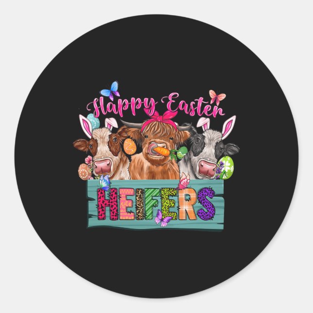 Happy Easter Heifers Easter Cows With Eggs Bunny E Classic Round Sticker (Front)