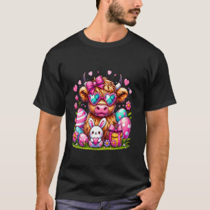 Happy Easter Highland Cow Easter Bunny Bow Tie Cow T-Shirt