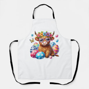 Happy Easter Highland Cow Heifer Easter Day Farmer Apron