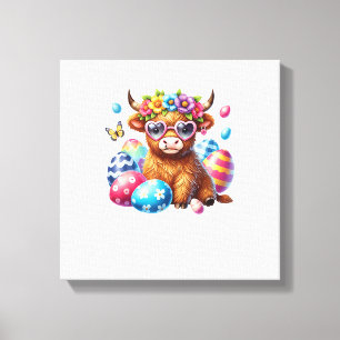 Happy Easter Highland Cow Heifer Easter Day Farmer Canvas Print
