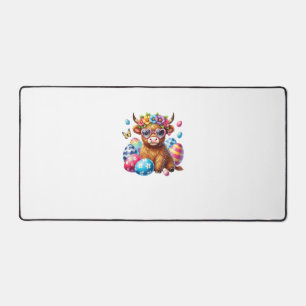 Happy Easter Highland Cow Heifer Easter Day Farmer Desk Mat