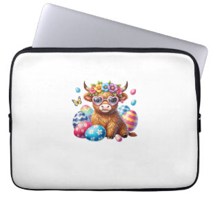 Happy Easter Highland Cow Heifer Easter Day Farmer Laptop Sleeve