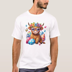 Happy Easter Highland Cow Heifer Easter Day Farmer T-Shirt