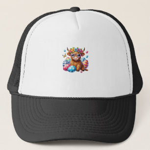 Happy Easter Highland Cow Heifer Easter Day Farmer Trucker Hat