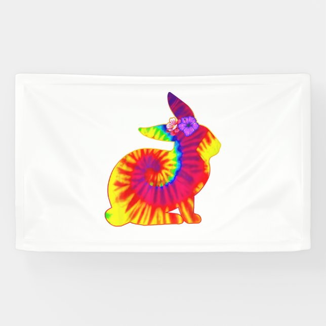 Happy Easter Hippie Bunny Rabbit Tie Dye  Banner (Horizontal)