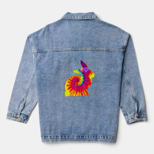 Happy Easter Hippie Bunny Rabbit Tie Dye Denim Jacket