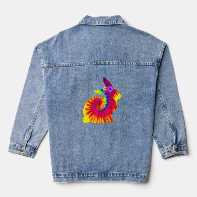Happy Easter Hippie Bunny Rabbit Tie Dye  Denim Jacket (Back)