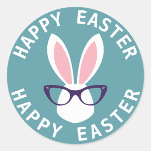 Happy Easter   Hipster Easter Bunny Classic Round Sticker