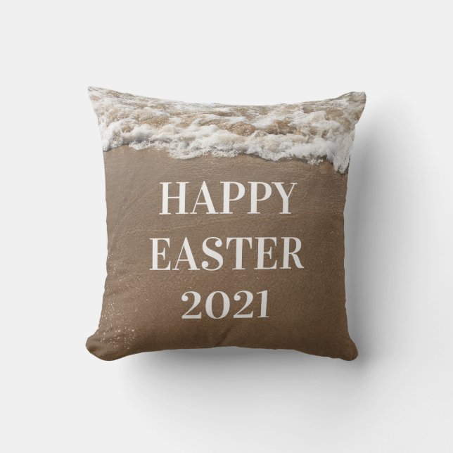 Happy Easter Holiday Beach Coastal Ocean Decor Cushion (Front)