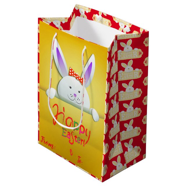 Happy Easter Holiday Bunny Floral Medium Gift Bag (Front Angled)
