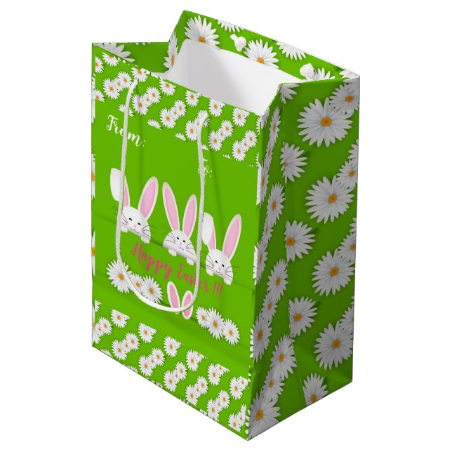 Happy Easter Holiday Bunny Floral Medium Gift Bag (Front Angled)