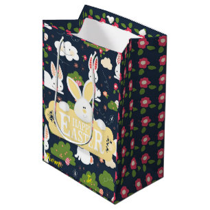 Happy Easter Holiday Bunny Floral Medium Gift Bag