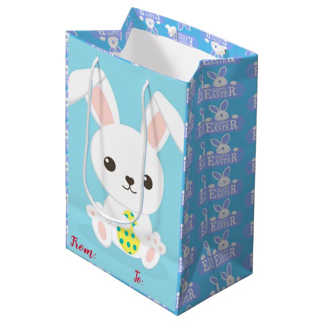 Happy Easter Holiday Bunny Floral Medium Gift Bag (Front Angled)