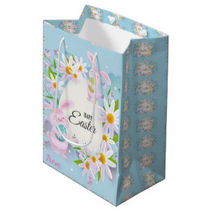 Happy Easter Holiday Bunny Floral Medium Gift Bag