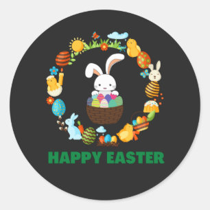 Happy Easter Holiday Rabbit Wishes Classic Round Sticker