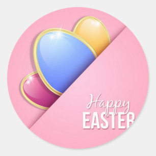 Happy Easter Holiday Trendy Bunny Floral Classic Round Sticker